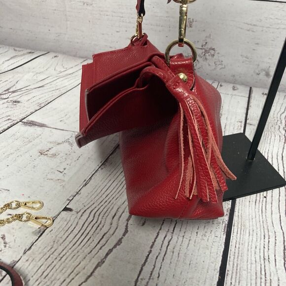 Unbranded Red Genuine Leather Handbag Made In Italy Fold Over Chain Strap - Picture 3 of 11
